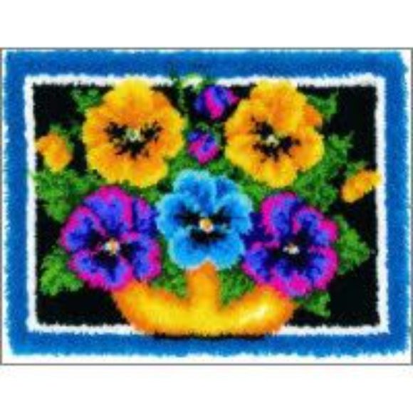 Caron Wonder Art Rug Latch Hook Kit Pot Of Pansies # 4294 - Picture 1 of 12